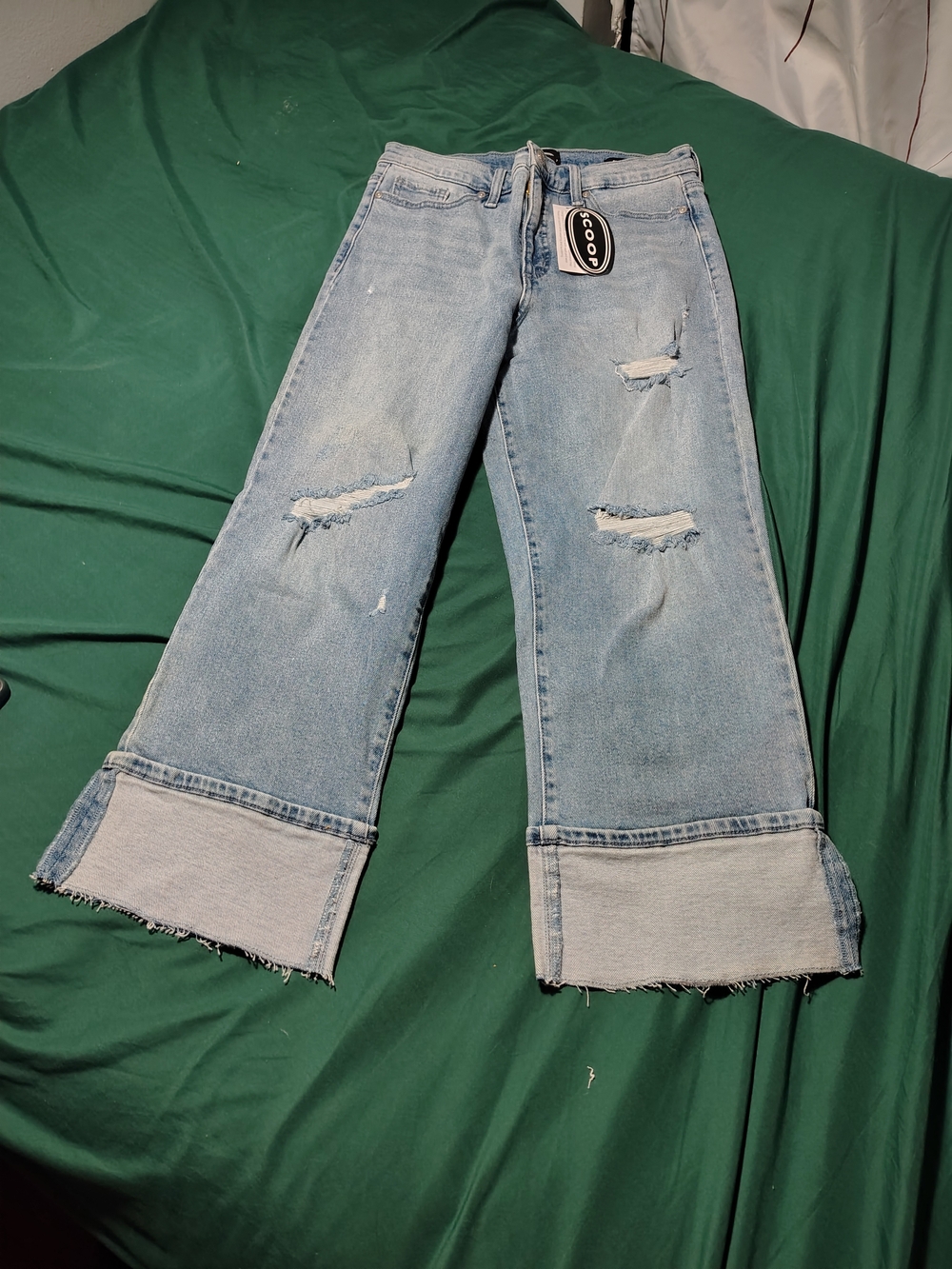 High-Rise Light Blue Distressed Wide-Leg Jeans